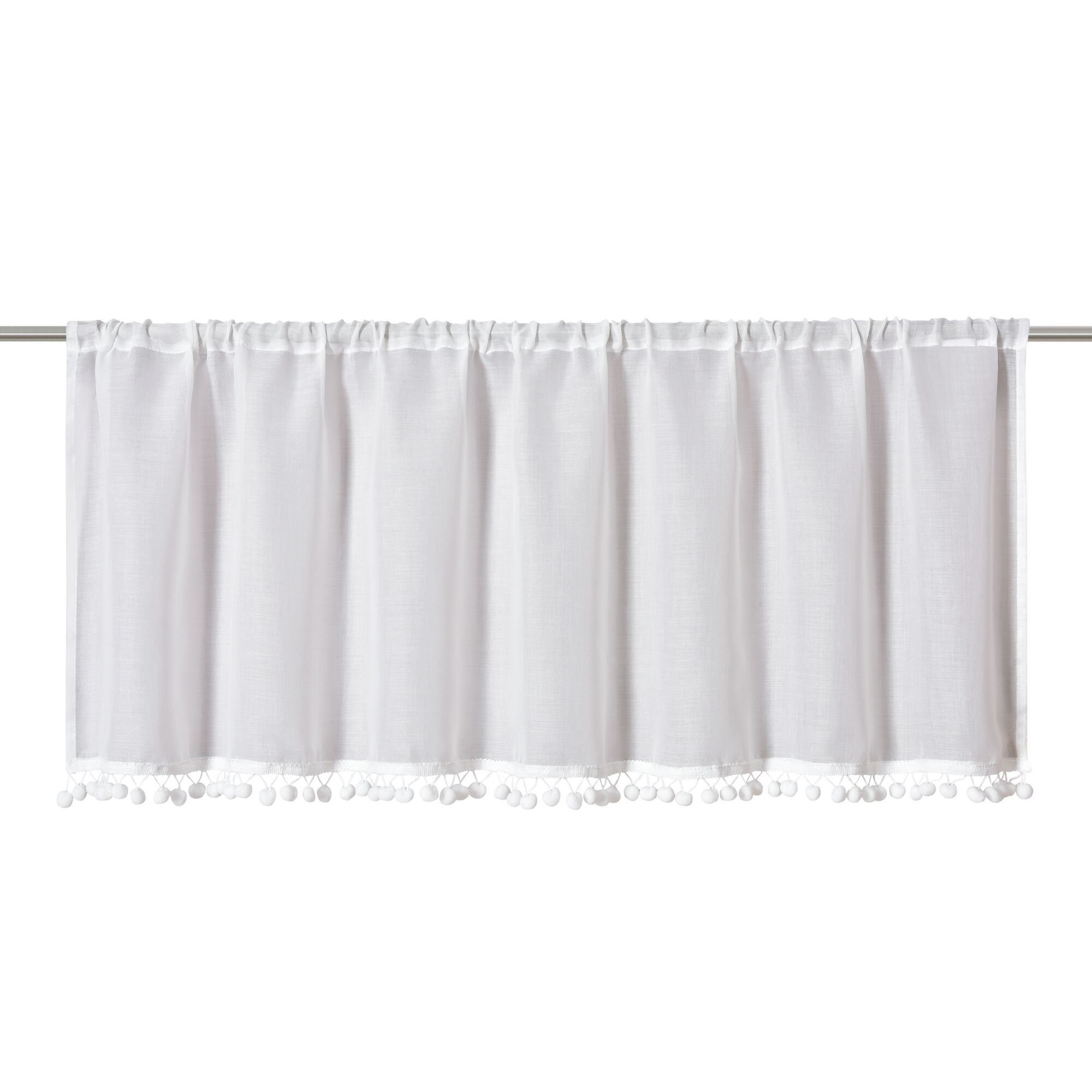 Weiße Bistrogardine "Loni" mit Bommeln