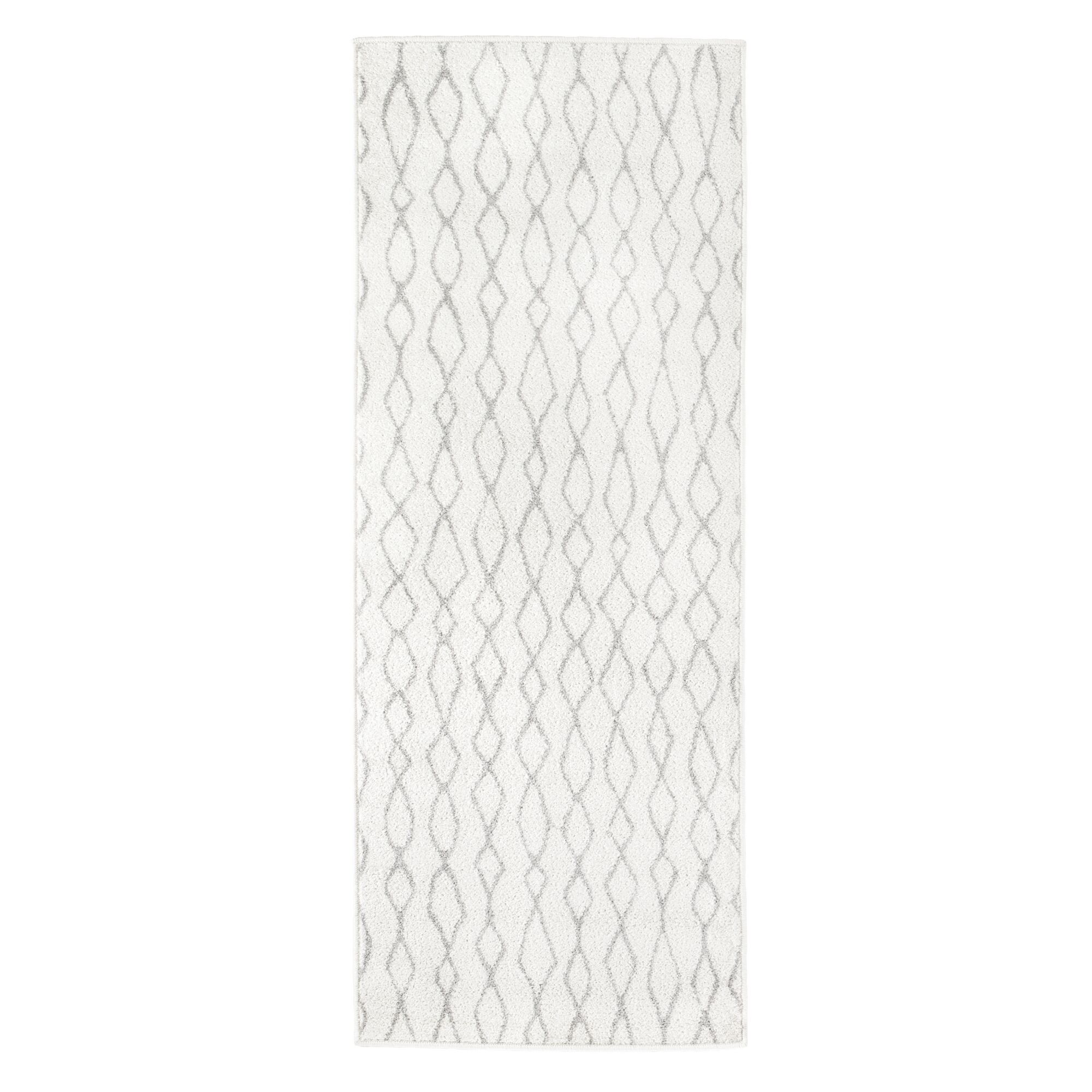 Weißer Teppich mit grauem Rautenmuster