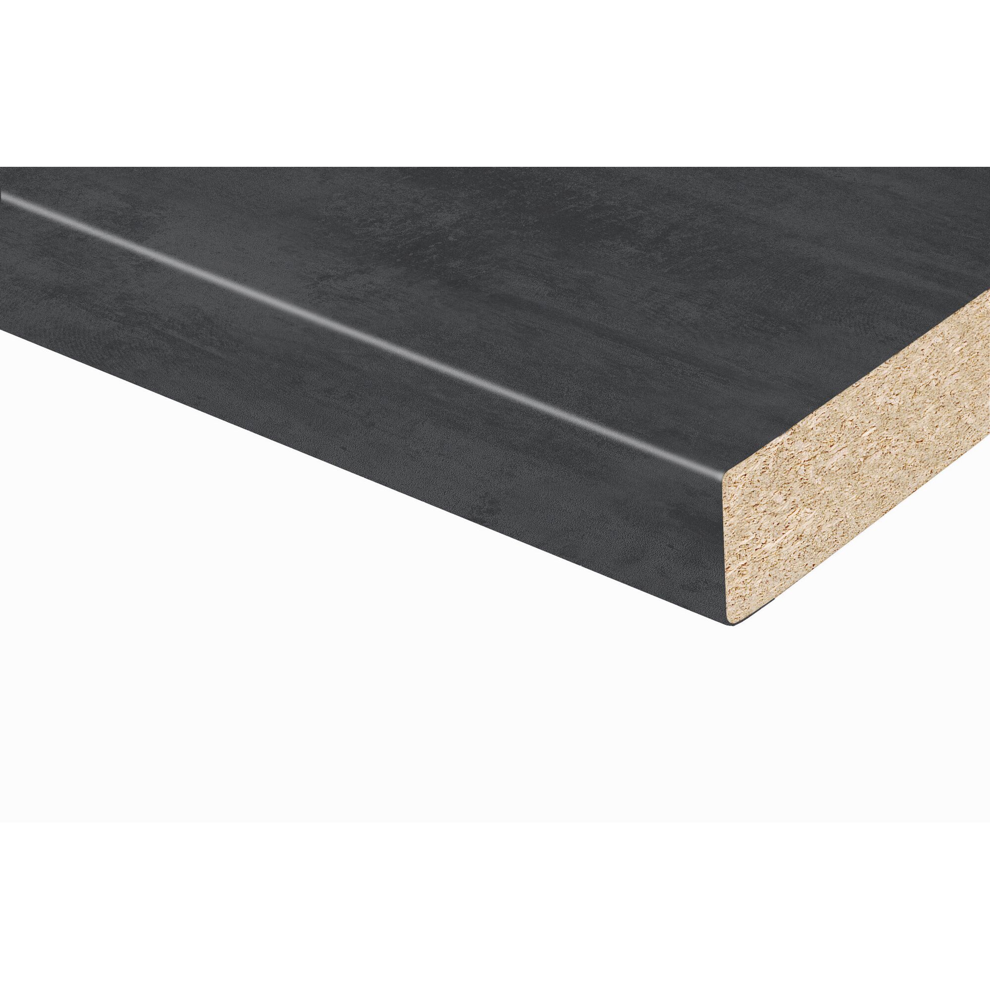 Graue Arbeitsplatte mit Holzkante