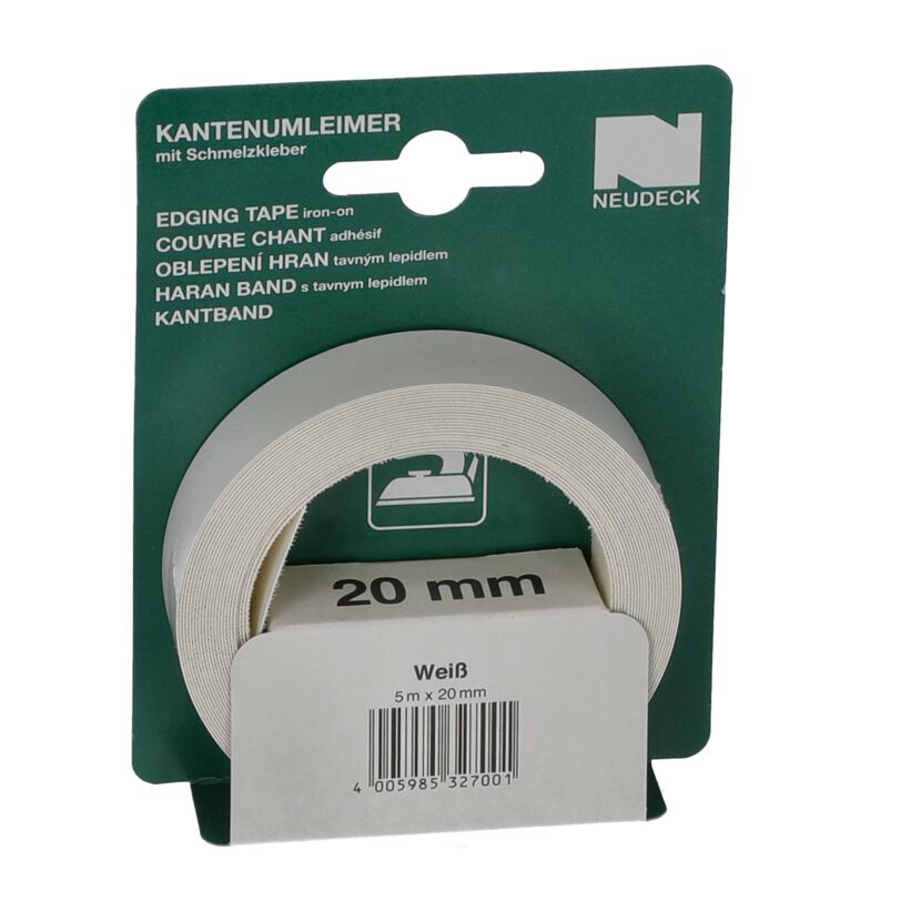 Weißer Kantenumleimer auf Verpackung