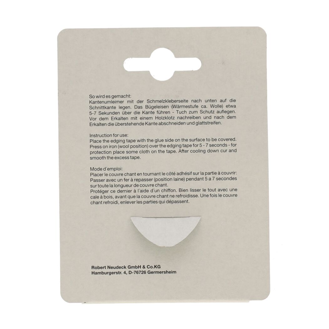 Rückseite einer Verpackung mit Anleitung zur Verwendung von Kantenumleimern.