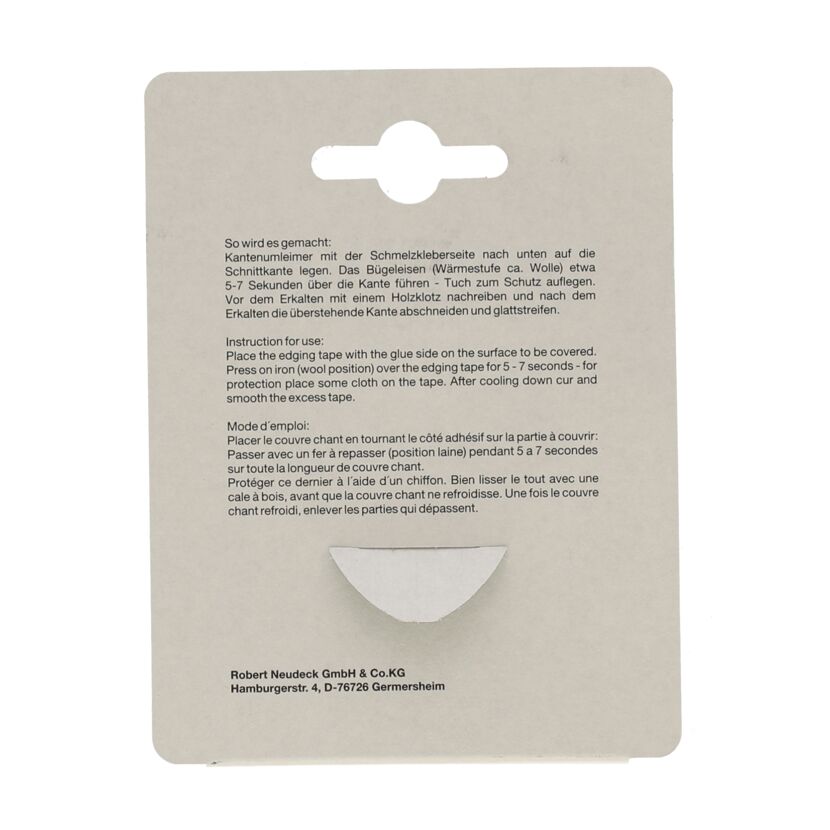 Rückseite einer Verpackung mit Anleitung zur Verwendung von Kantenumleimern.