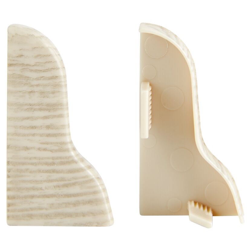 Zwei beige Kunststoff-Endkappen für Sockelleisten