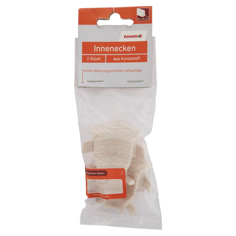 Zwei weiße Innenecken aus Kunststoff in Verpackung