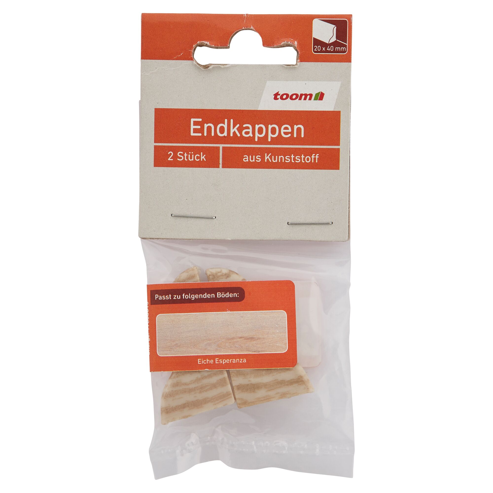 Zwei toom Endkappen aus Kunststoff für Eiche Esperanza Böden