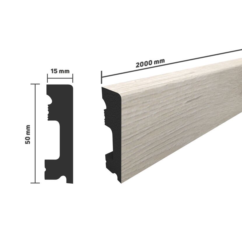 Holzsockelleiste Polareiche mit Maßen