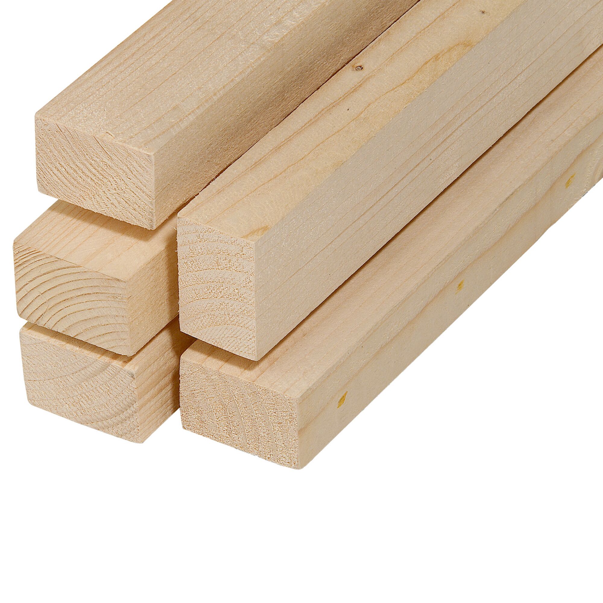 Vier sägerauhe Kanthölzer aus Fichte/Tanne