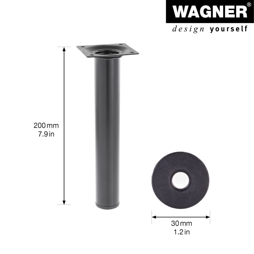 Möbelbein 'Classic ST 1020' Stahl schwarz Ø 30 x 200 mm