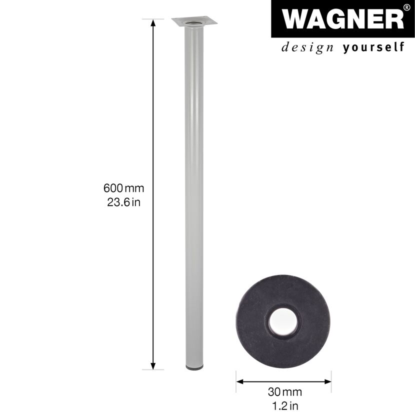 Wagner Stahlrohrfuß rund, Alufarben, 600 mm hoch