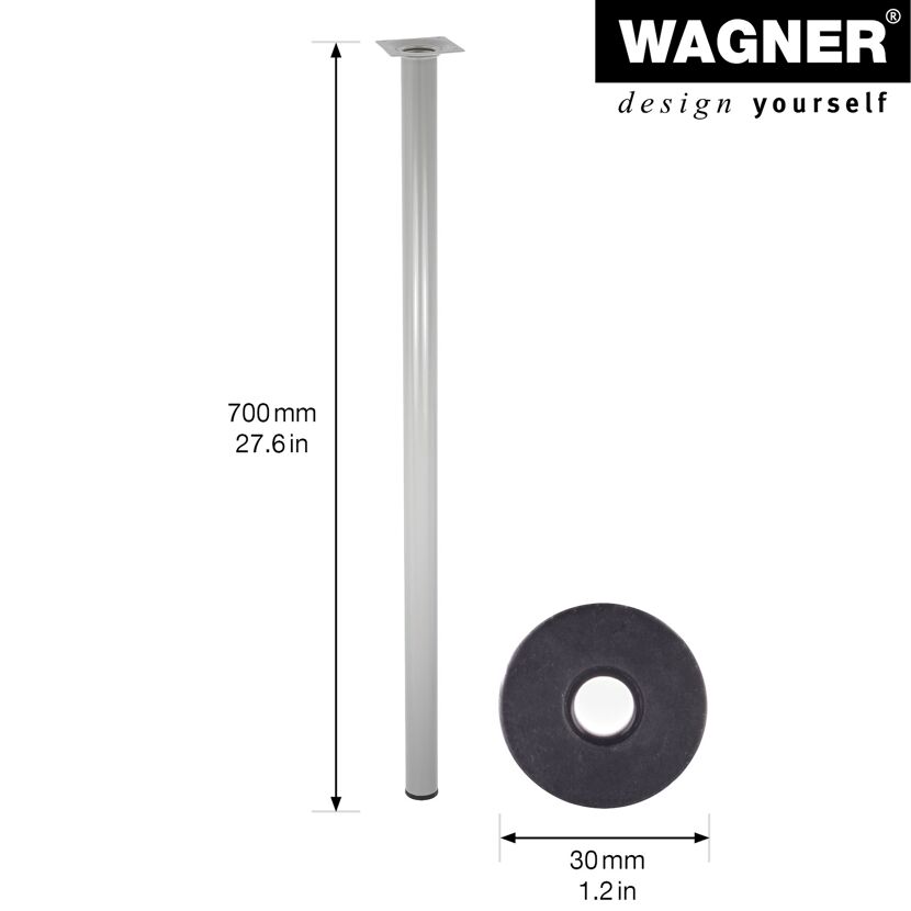 Wagner Stahlrohrfuß rund, Alu, 30/700 mm