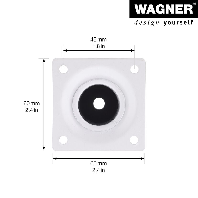 Weißer Möbelfuß mit Maßen