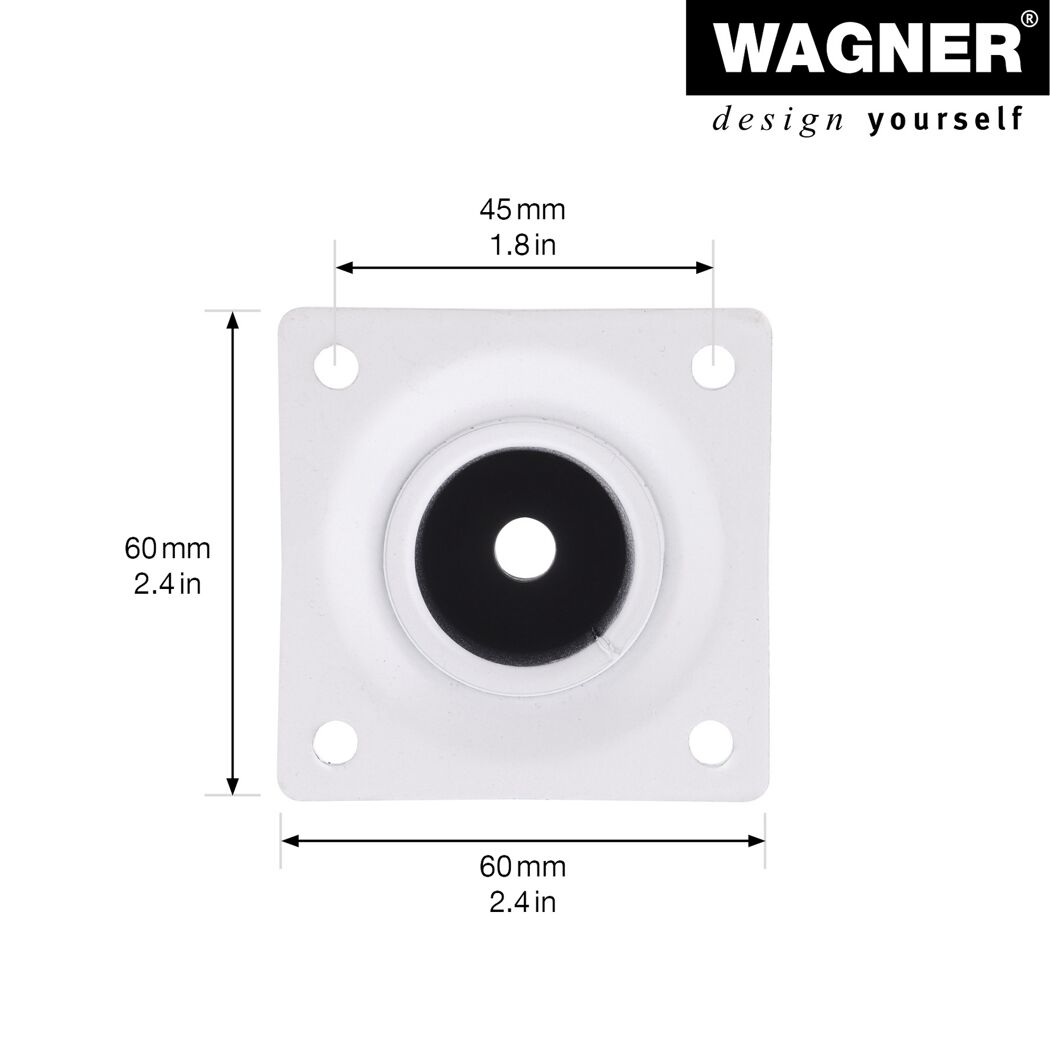 Weißer Möbelfuß mit den Maßen 60 x 60 x 45 mm