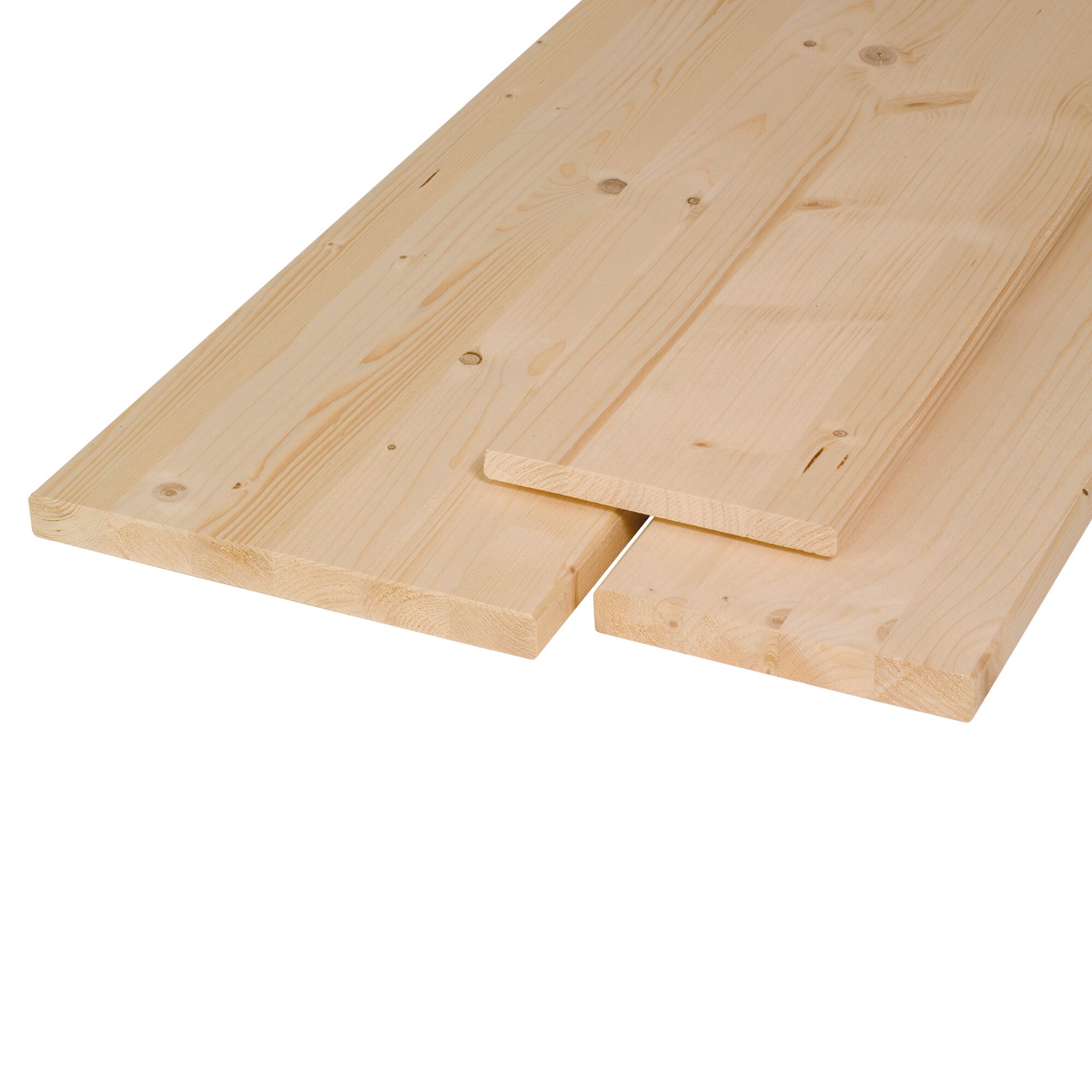 Drei helle Leimholzplatten aus Fichte
