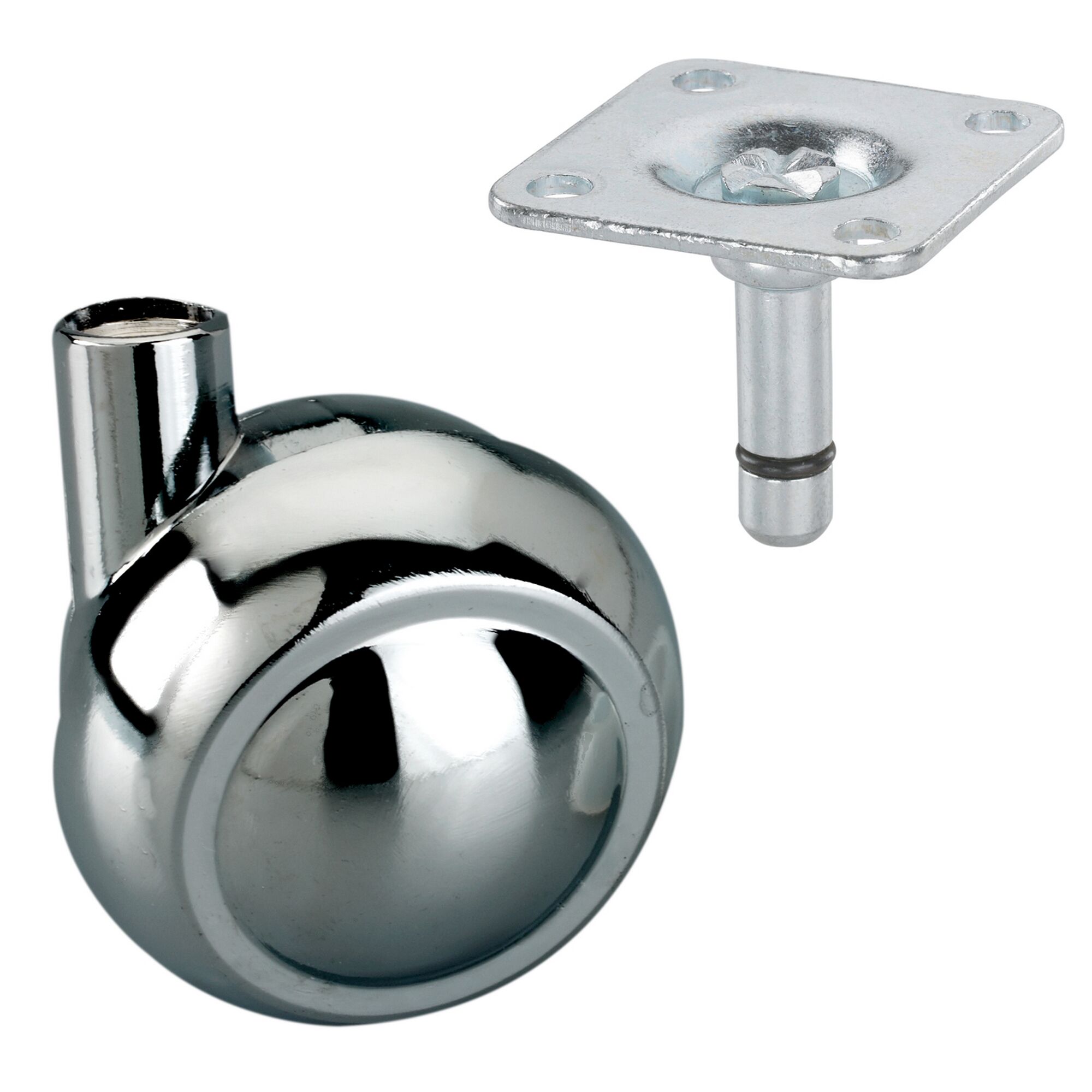 Verchromte Kugelrolle und Befestigungsplatte