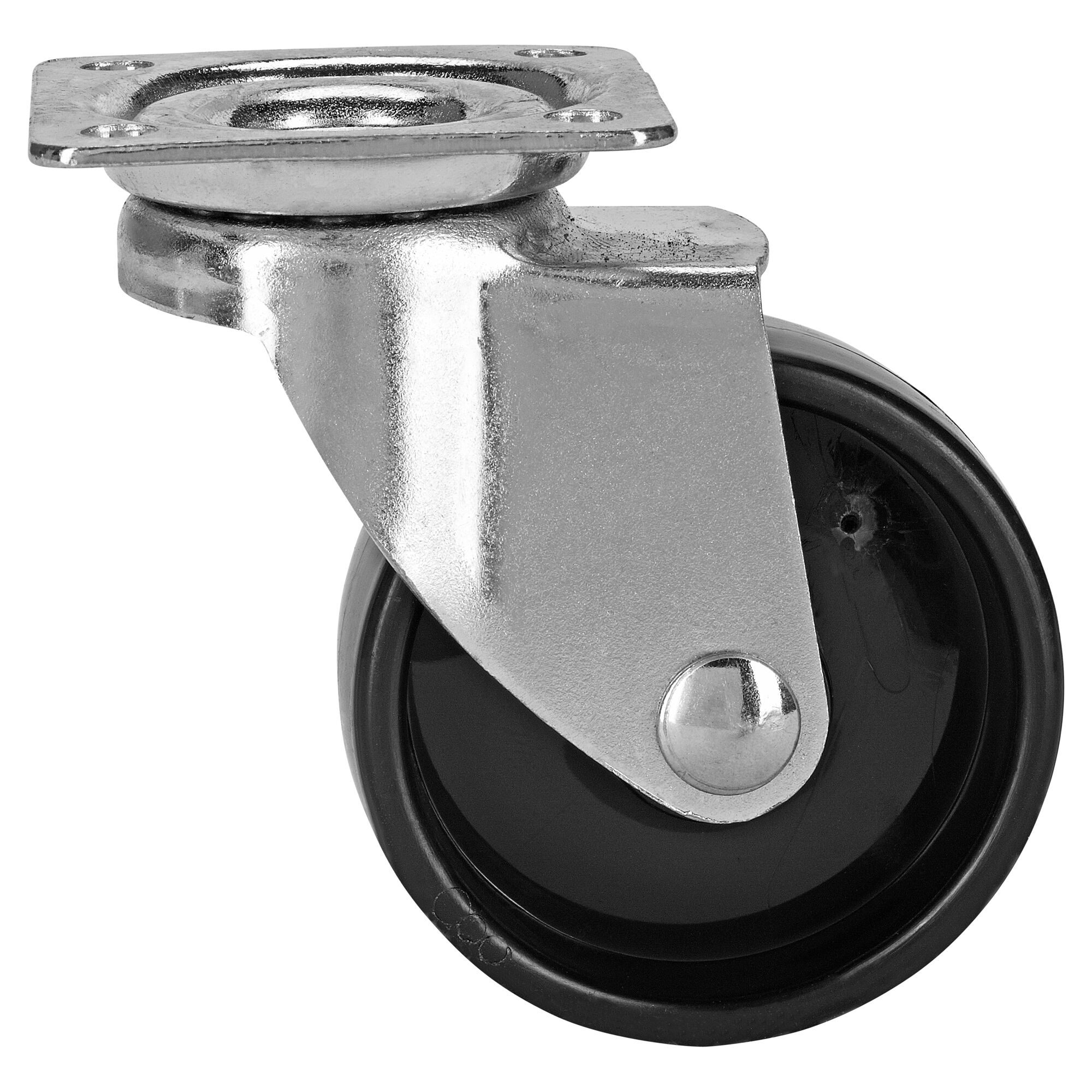 Schwarze Lenkrolle mit silberner Metallhalterung