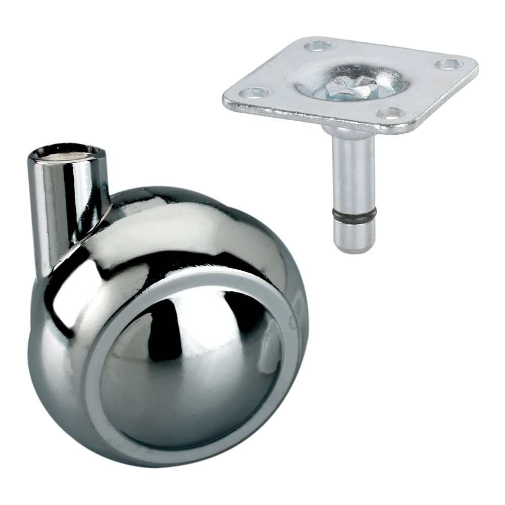 Verchromte Kugellenkrolle mit Platte, 50 mm
