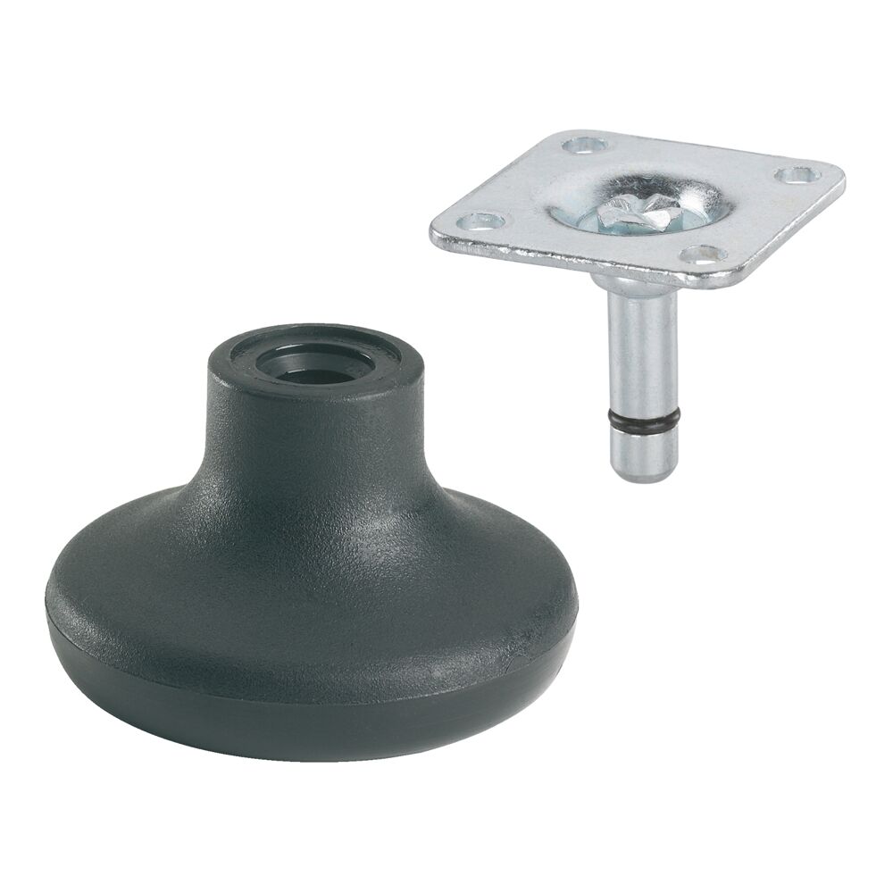 Schwarzer Möbelgleiter und Montageplatte