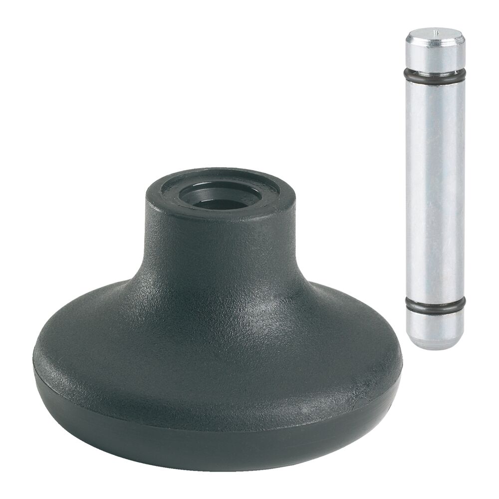 Schwarzer Möbelgleiter und Metallstift