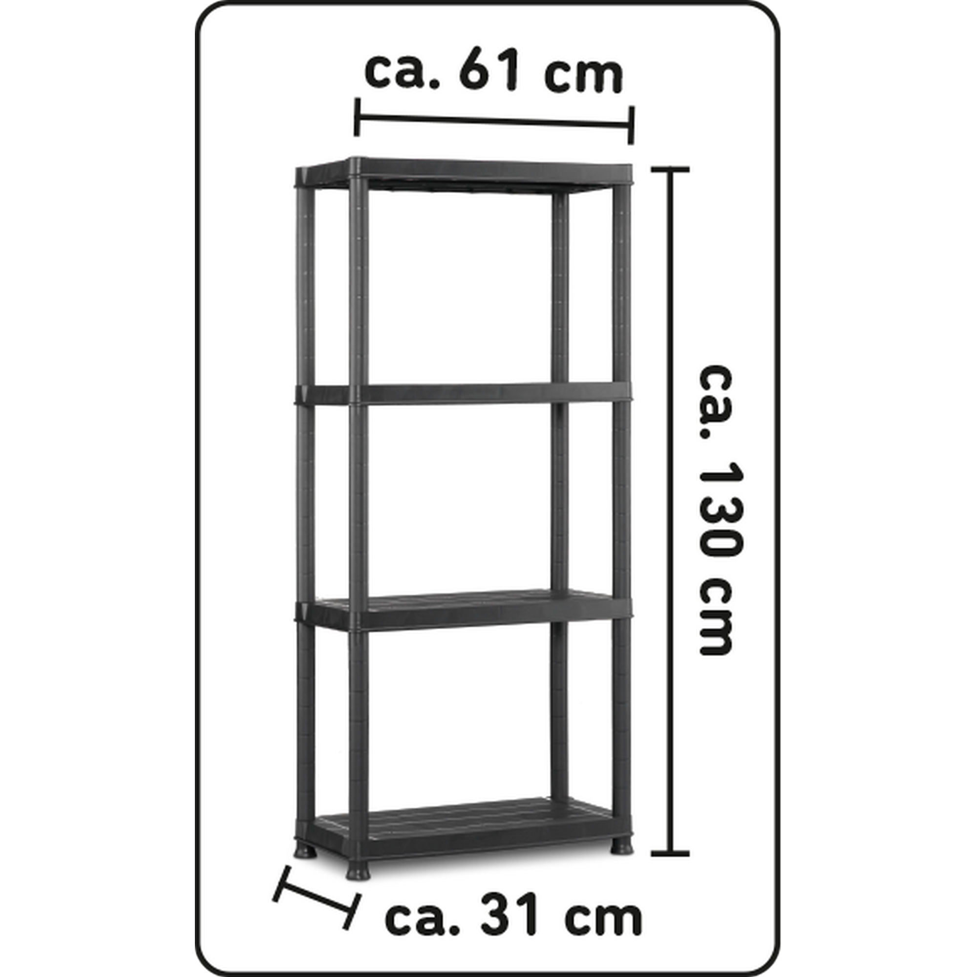 Kunststoffregal 130 x 61 x 31 cm 4 Böden à 25 kg