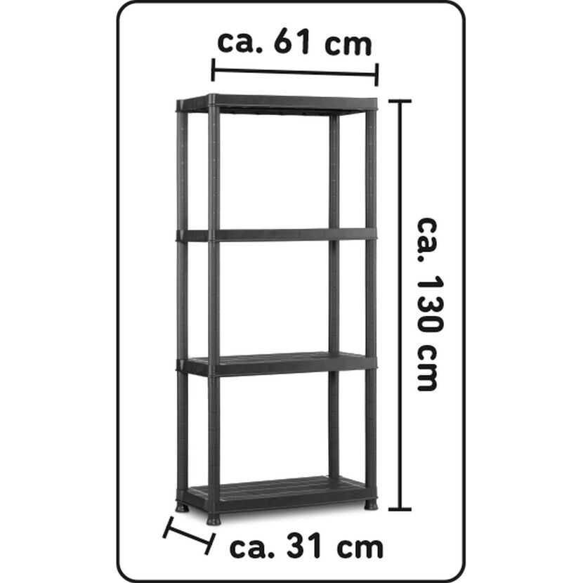 Kunststoffregal mit vier Böden in Grau