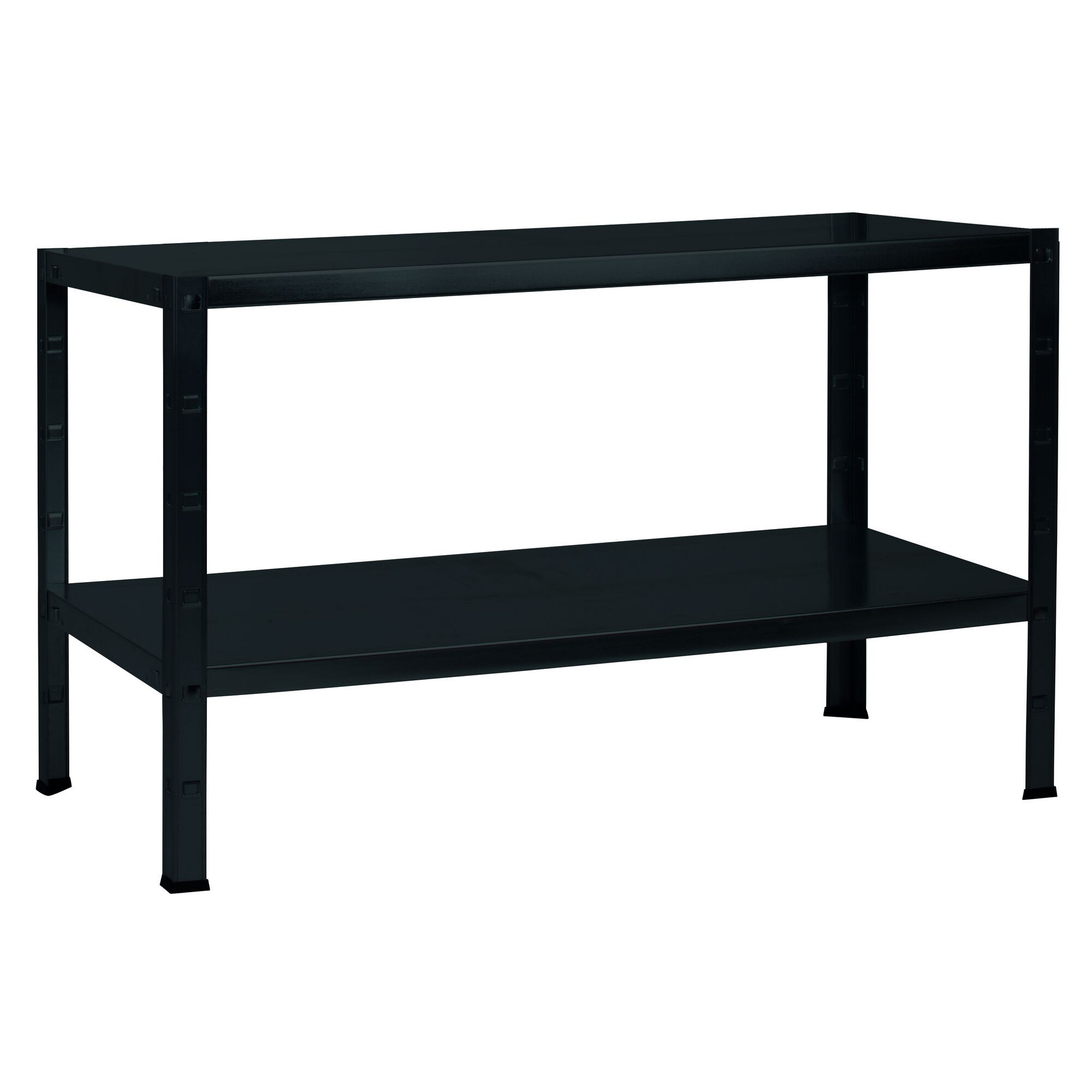 Schwarzes Metallregal PowerMax mit zwei Böden.