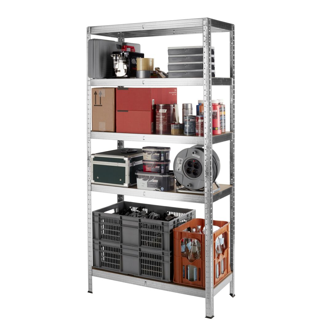 Metallregal mit Werkzeug und Material