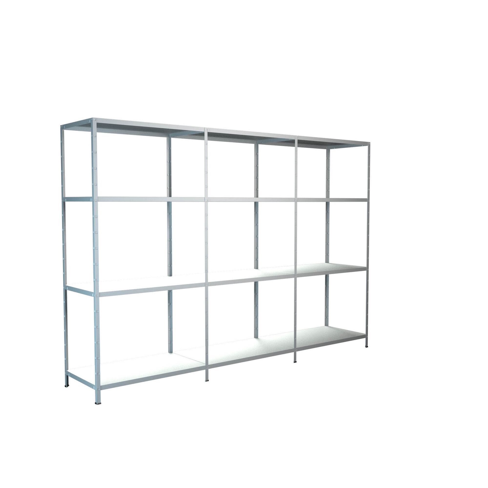 Leeres, großes Metallregal mit fünf Regalböden.