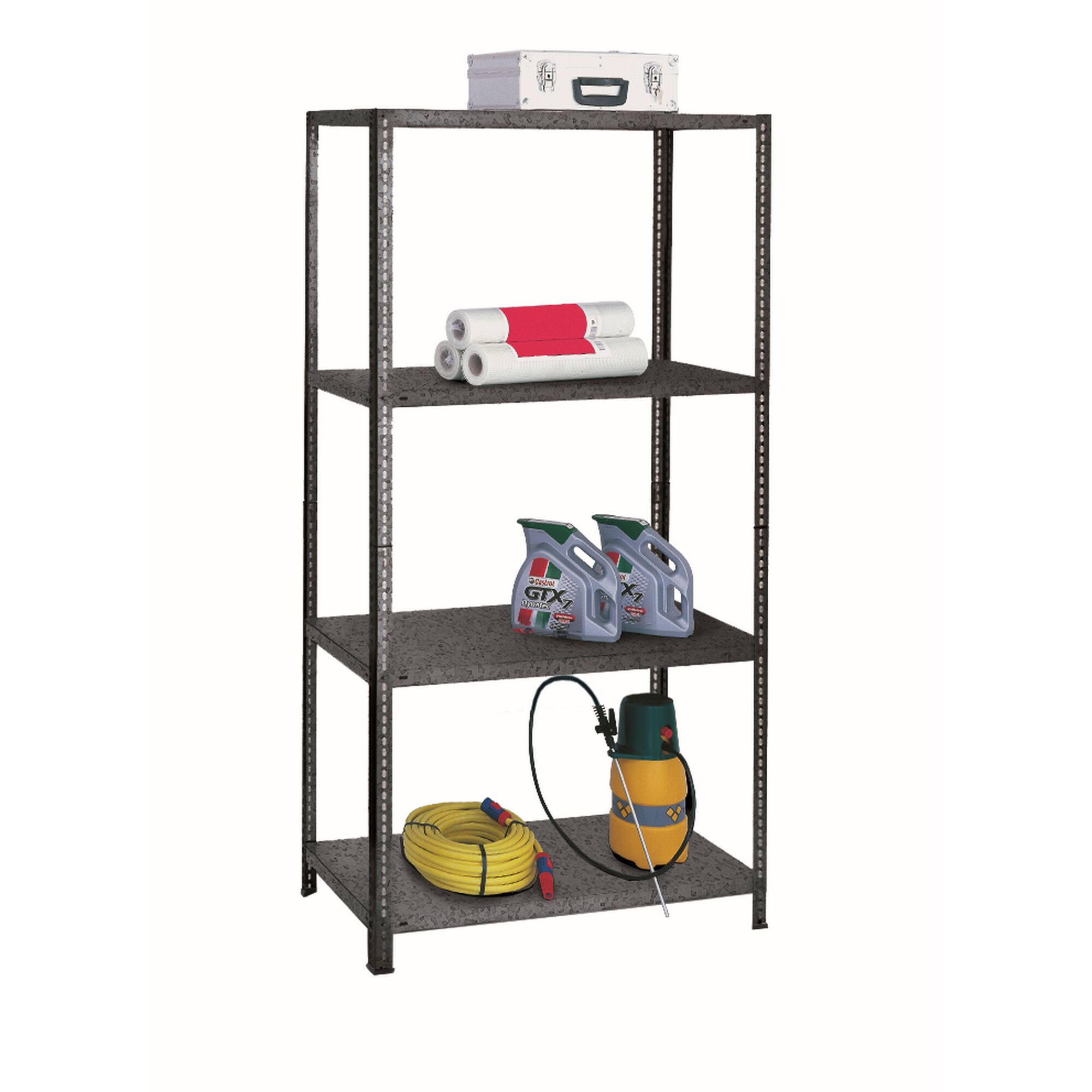 Steckregal mit Gartenartikeln