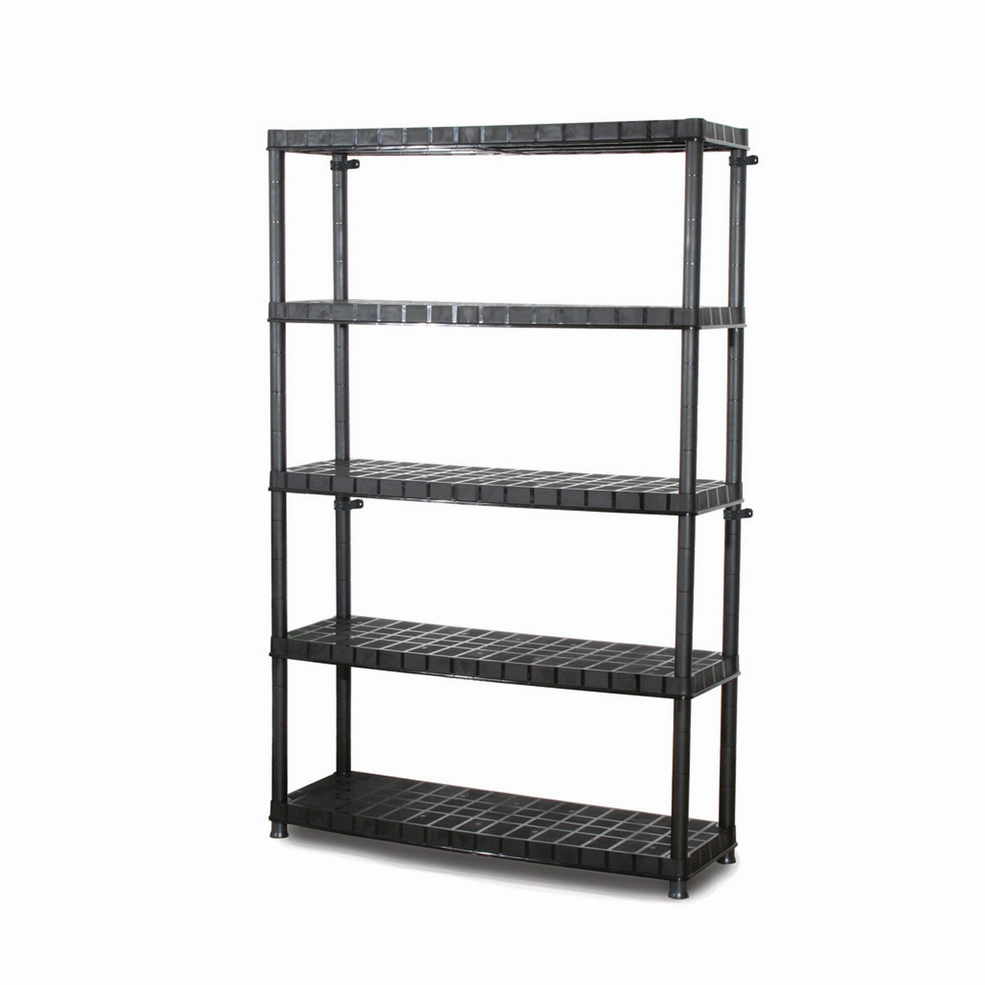 Schwarzes Kunststoffregal mit fünf Böden