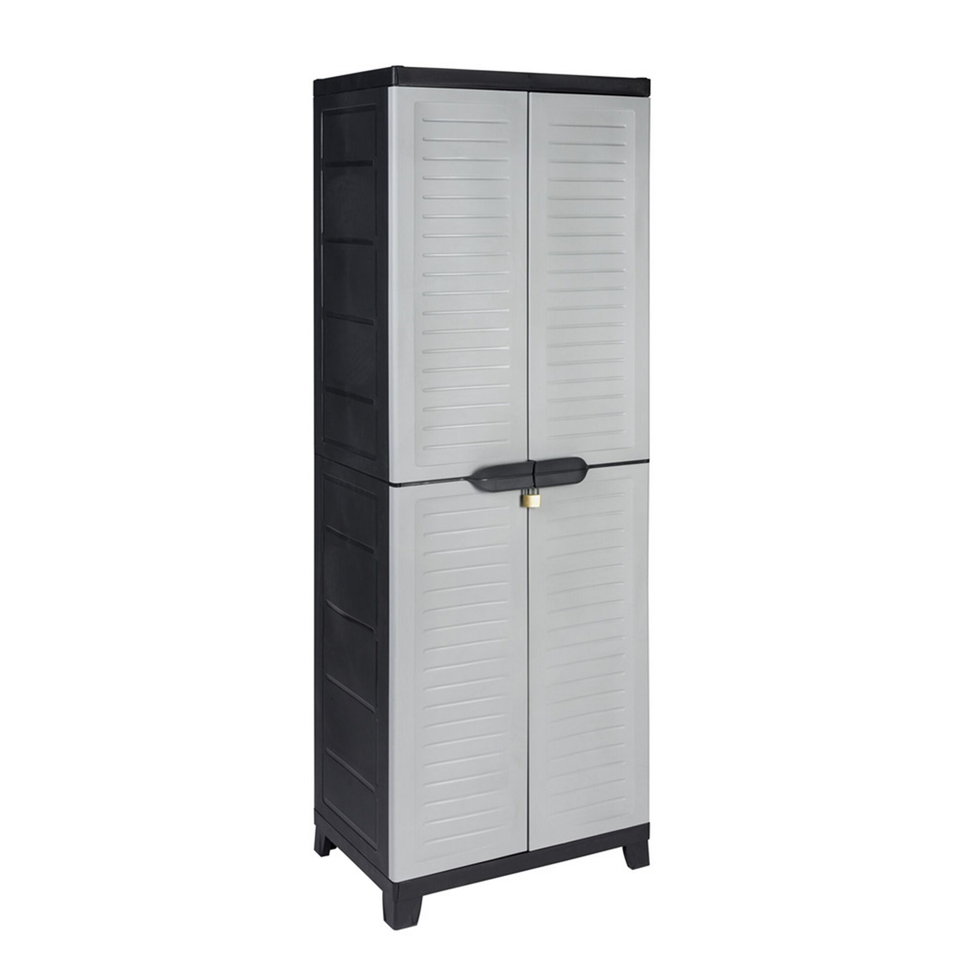 Grauer Kunststoffschrank mit zwei Türen