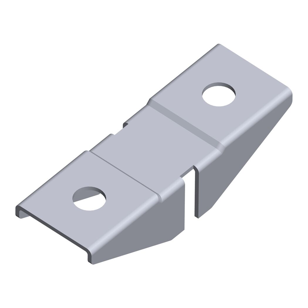 Metallhalterung mit zwei Löchern.