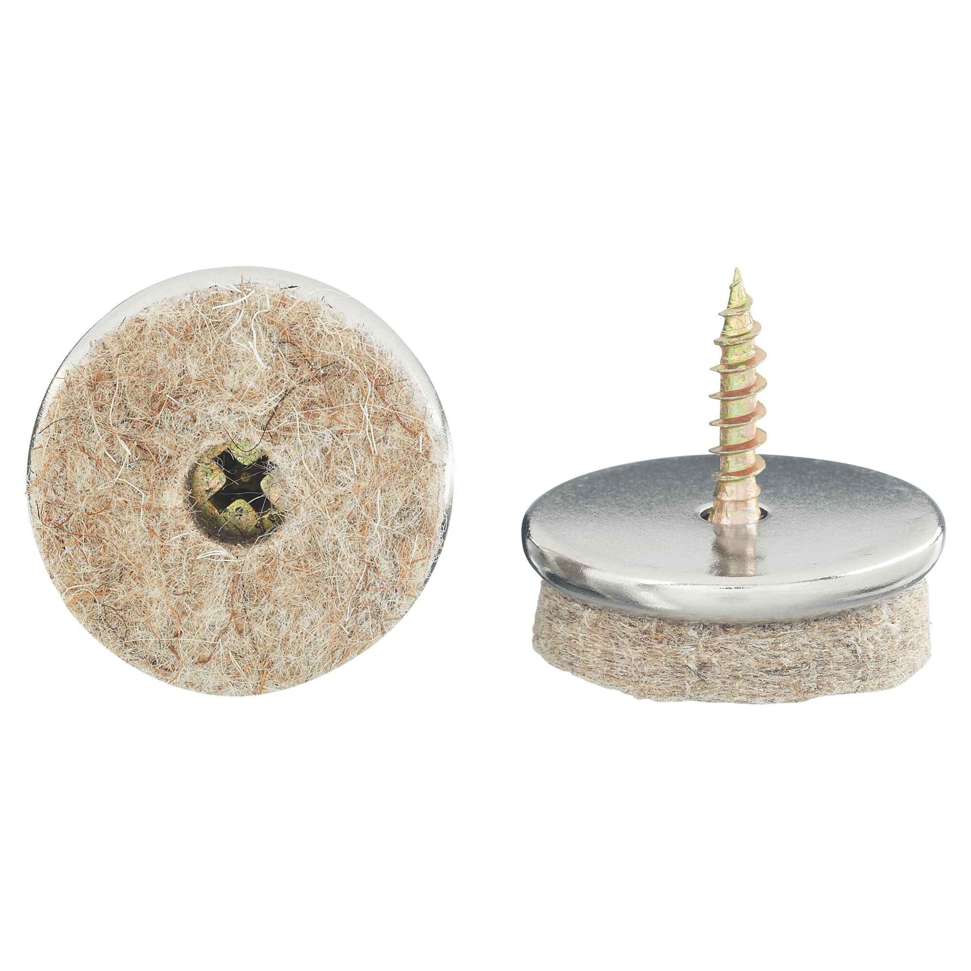 Zwei Filzgleiter mit Schraube