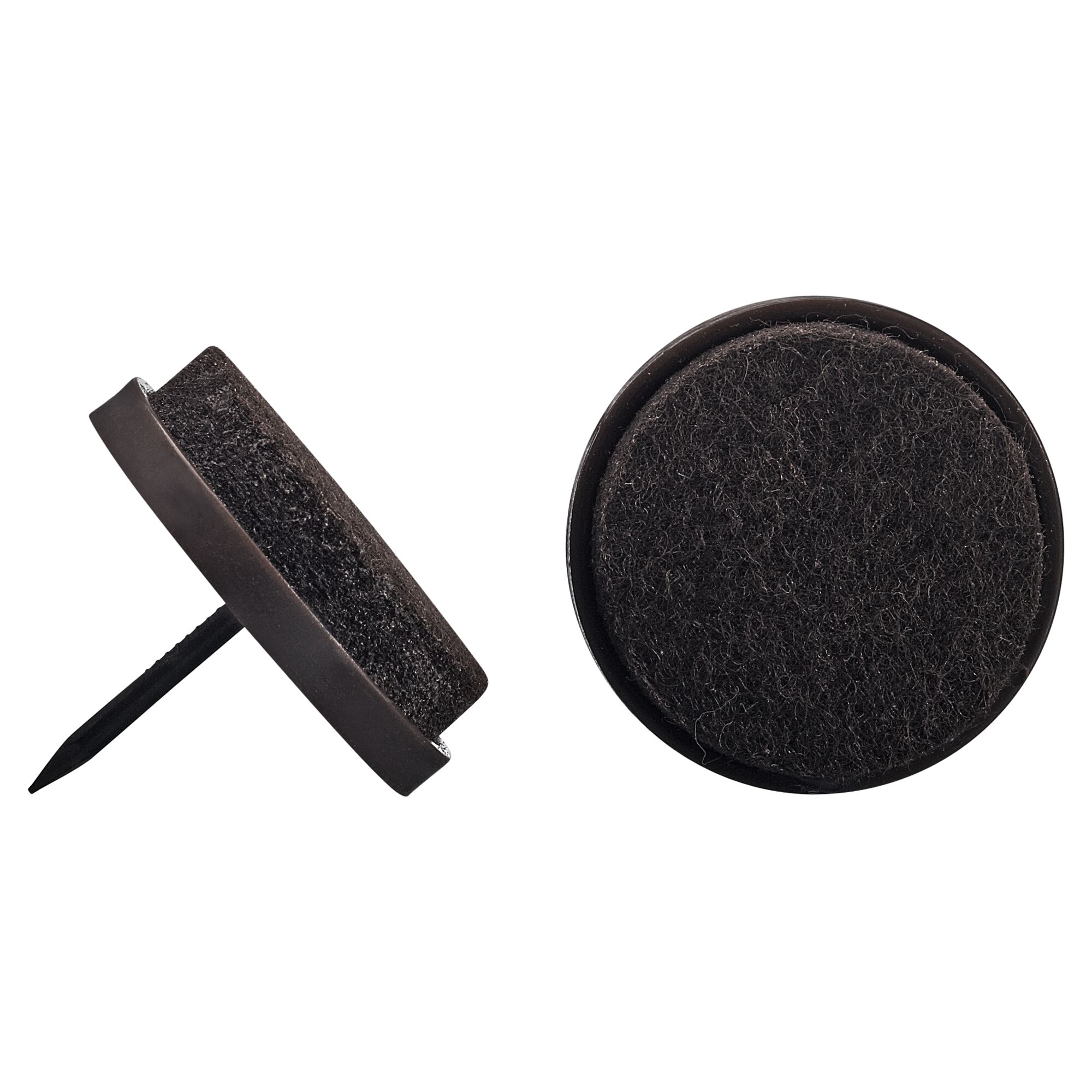 Zwei braune Filzgleiter mit Nagel