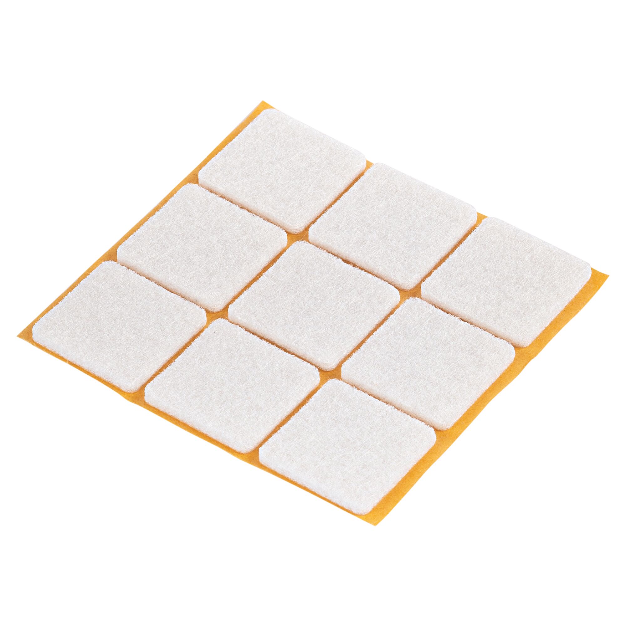 Neun weiße, selbstklebende Filzgleiter auf Trägerfolie