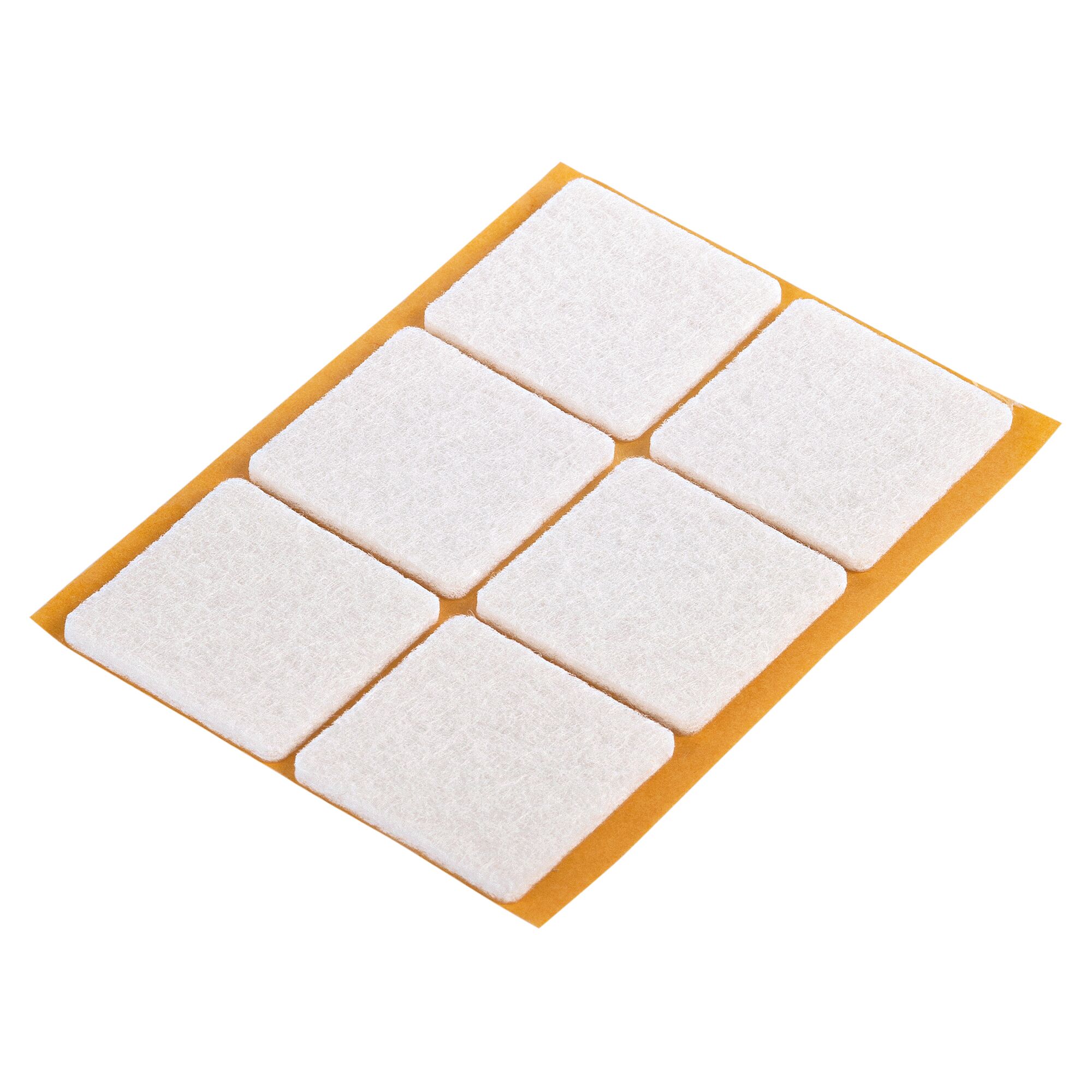 Sechs selbstklebende weiße Filzgleiter auf Trägerfolie