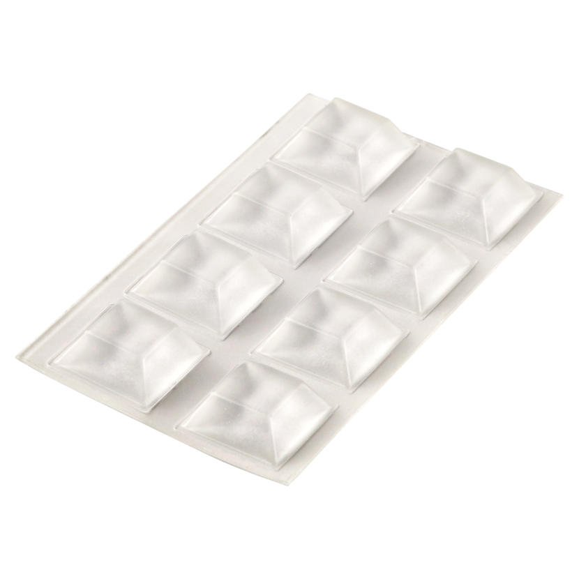 Neun transparente, quadratische Rutschstopper auf Trägerfolie