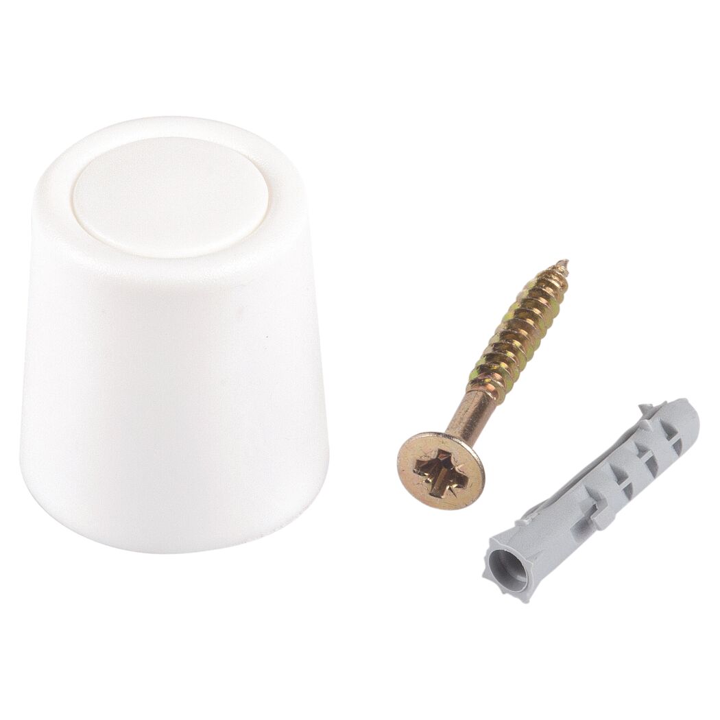 Weißer Türstopper mit Schraube und Dübel