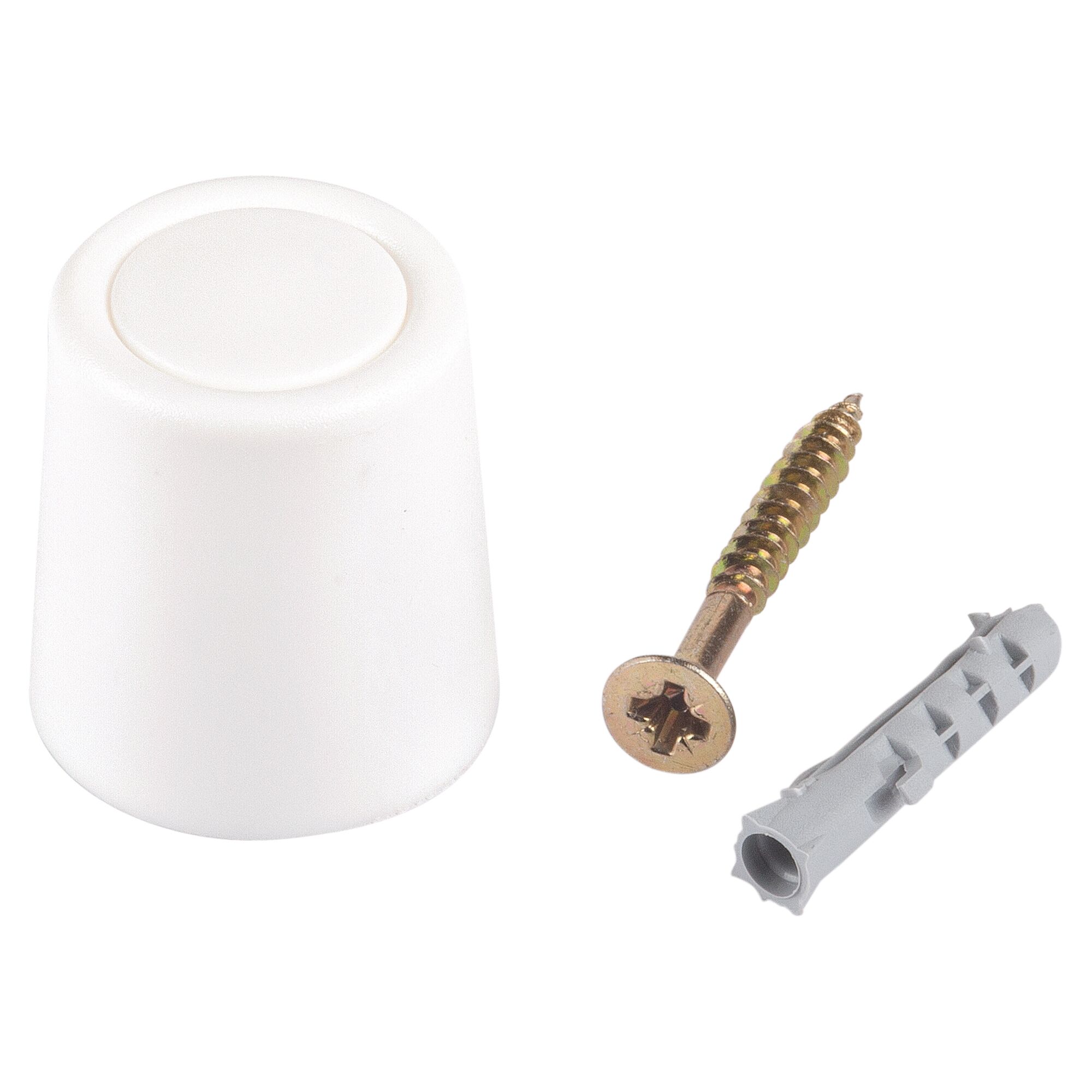 Weißer Türstopper mit Schraube und Dübel