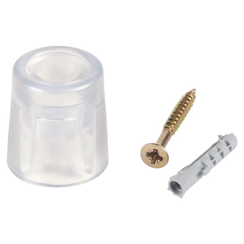 Transparenter Türstopper mit Schraube und Dübel