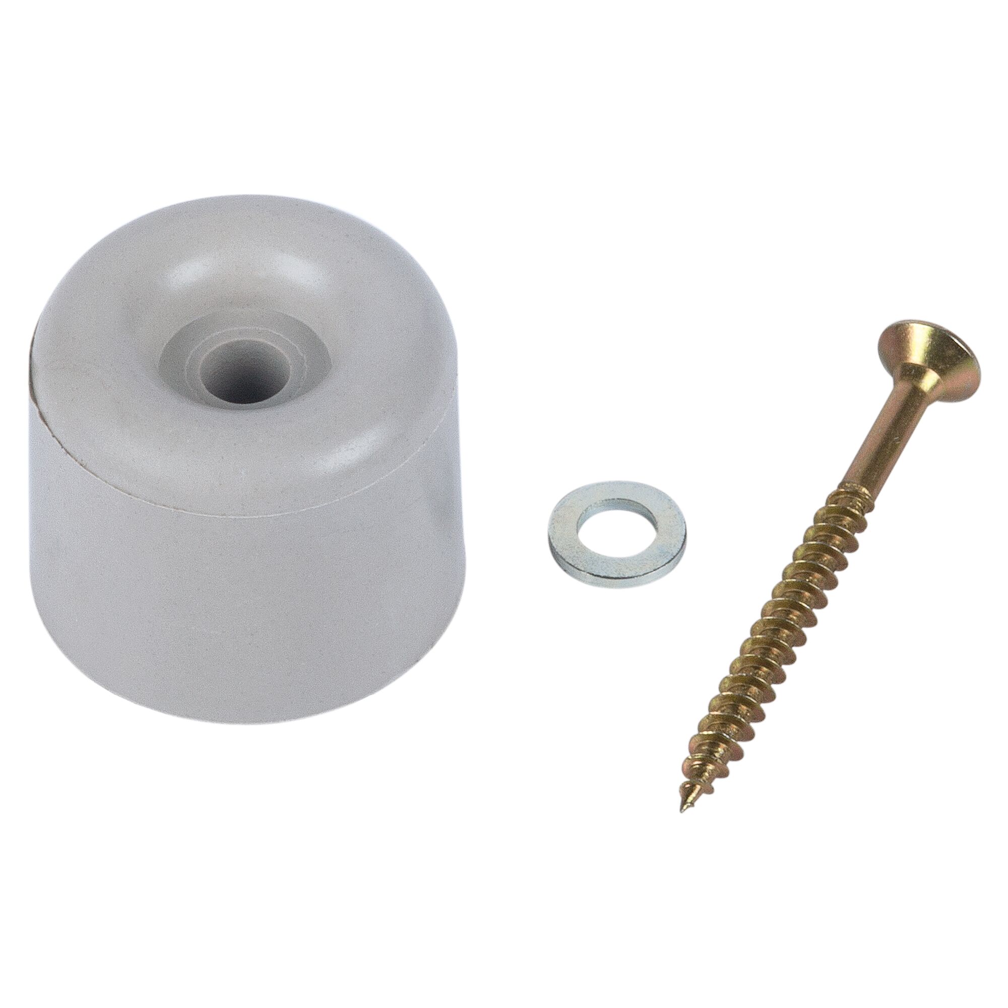 Grauer Türstopper mit Schraube und Unterlegscheibe