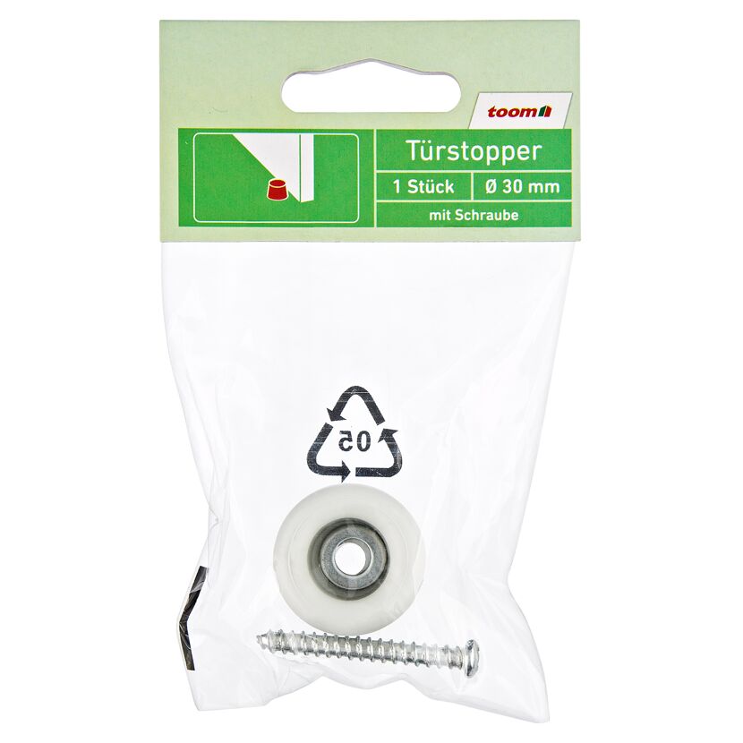 Weißer Türstopper mit Schraube in Verpackung