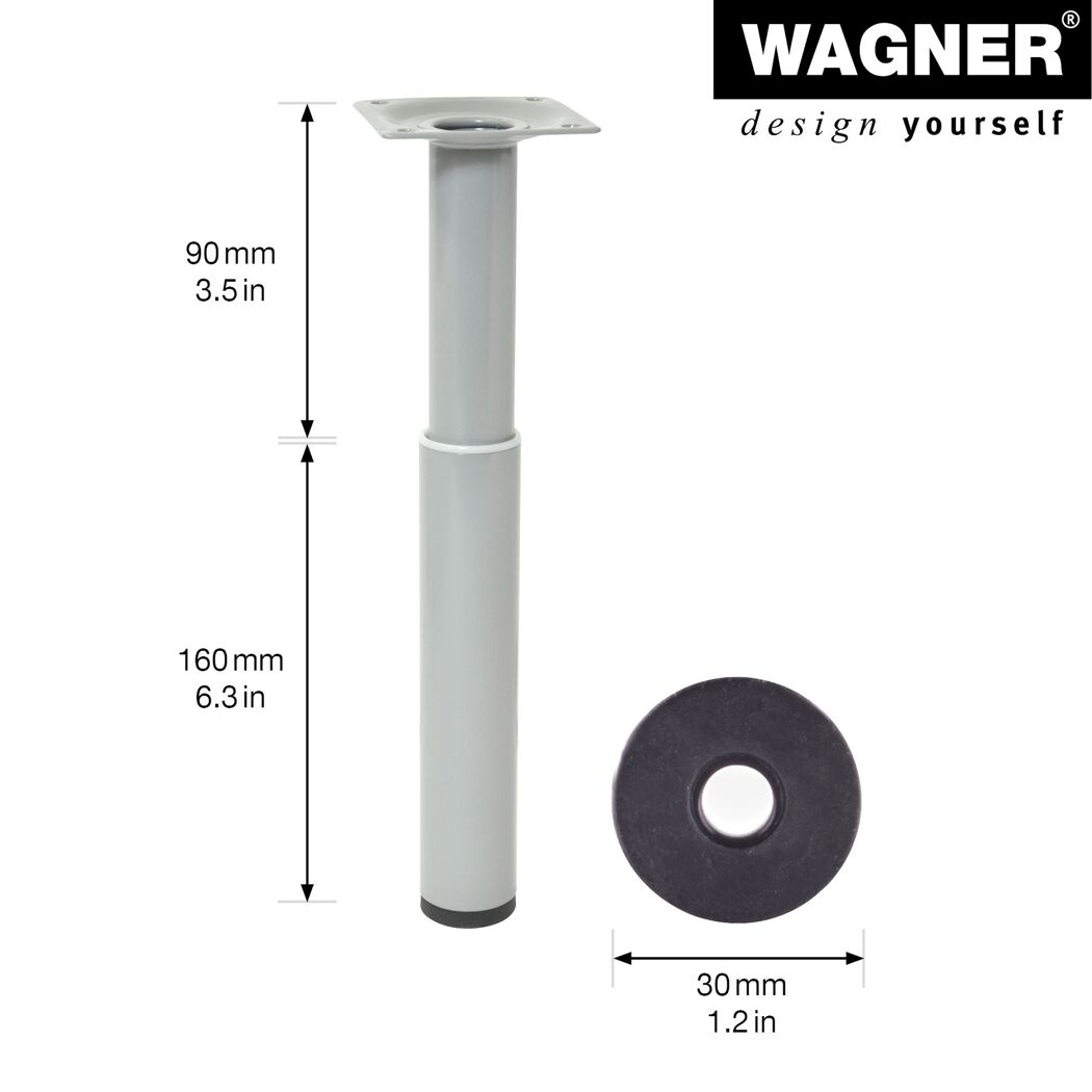 Möbelbein 'Telescope ST 1827' Industriestahl aluminiumfarben ausziehbar Ø 30 x 160 - 250 mm