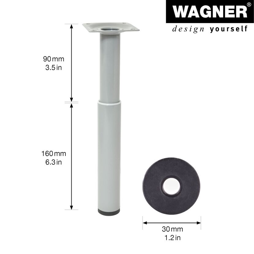 Möbelbein 'Telescope ST 1827' Industriestahl aluminiumfarben ausziehbar Ø 30 x 160 - 250 mm
