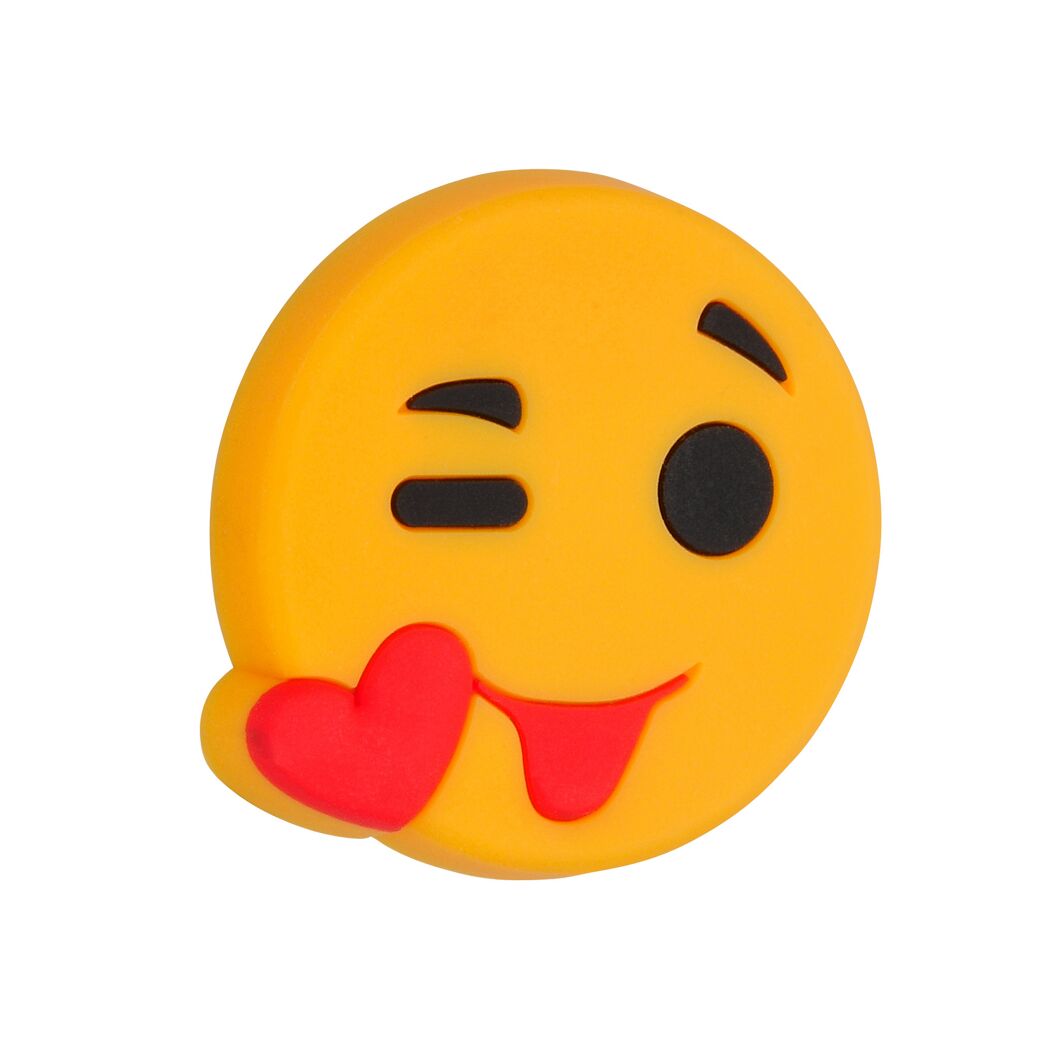 Gelbes Smiley-Gesicht mit herausgestreckter Zunge und Herz