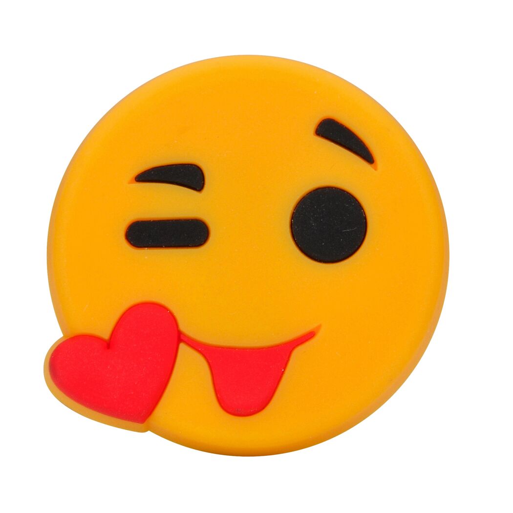 Gelbes Smiley-Gesicht mit herausgestreckter Zunge und Herz
