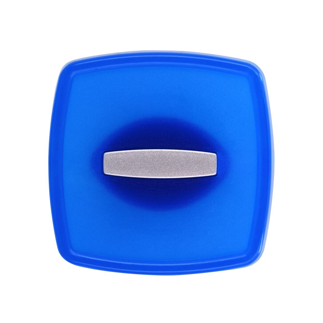 Blauer Knopf mit silbernem Griff