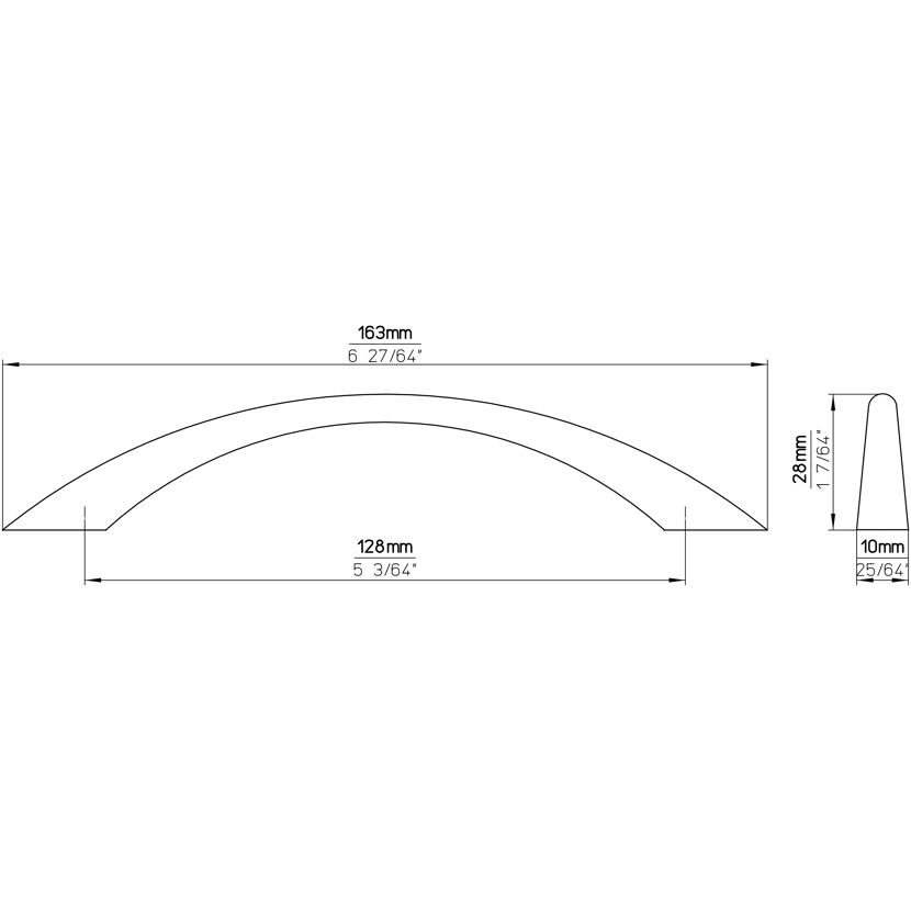 Bogenförmiger Möbelgriff mit Maßen