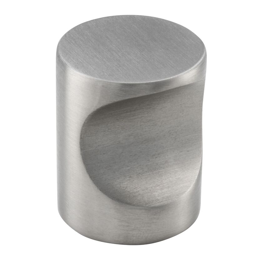Metallfarbener Möbelknopf mit Griffmulde.