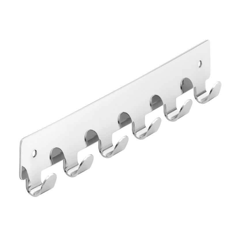 Garderobe mit fünf Haken, verchromt glänzend.