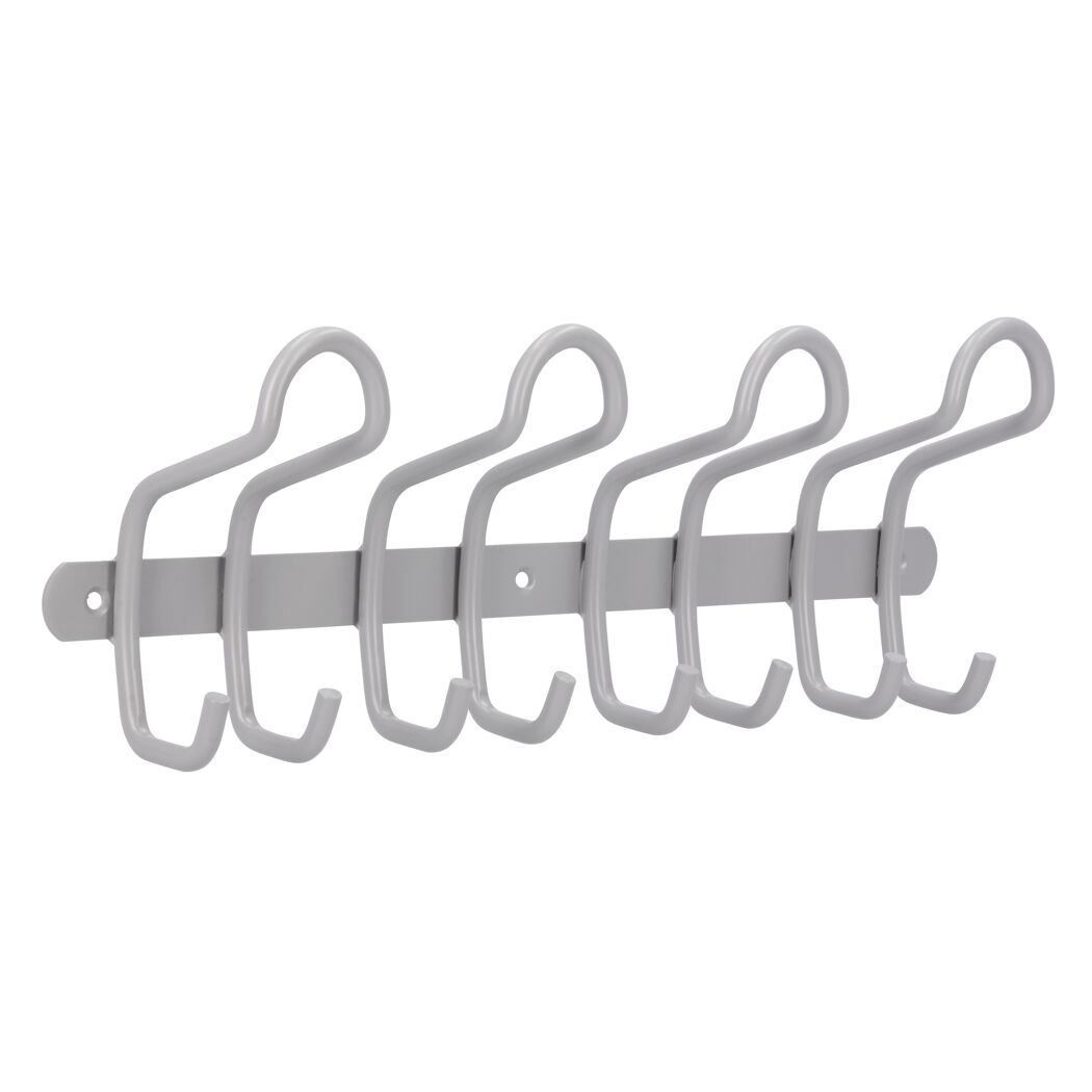 Graue Garderobenleiste aus Aluminium mit sechs Haken
